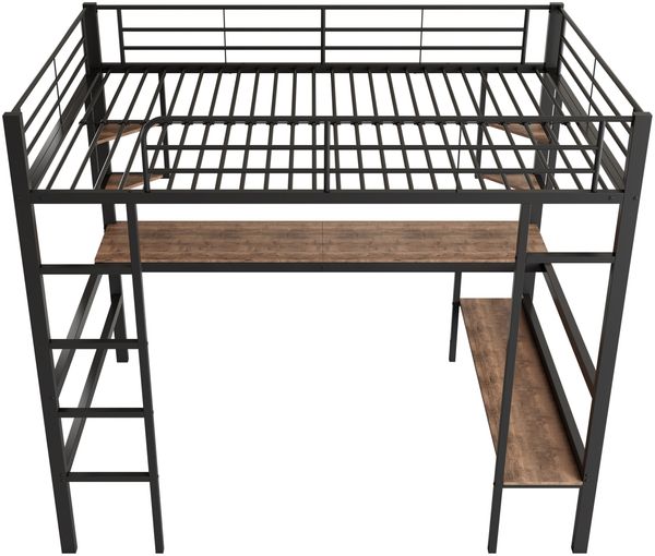Merax 90x200cm Bettgestell Metallbett, Eisenbett mit Schreibtisch, Hochbett mit vier kleinen Regalen und einem großen Bücherregal für Kinder, Jugendliche und Erwachsene, schwarz Bild 9
