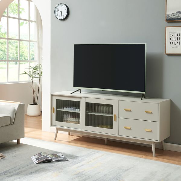 Fernsehschrank Susa mit Glas-Front 160x40x65 cm Beige [en. casa]