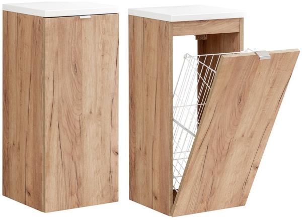 Badezimmer Unterschrank mit Wäschekorb TOSKANA-56 in Wotaneiche Nb. B/H/T ca. 35/80/35cm