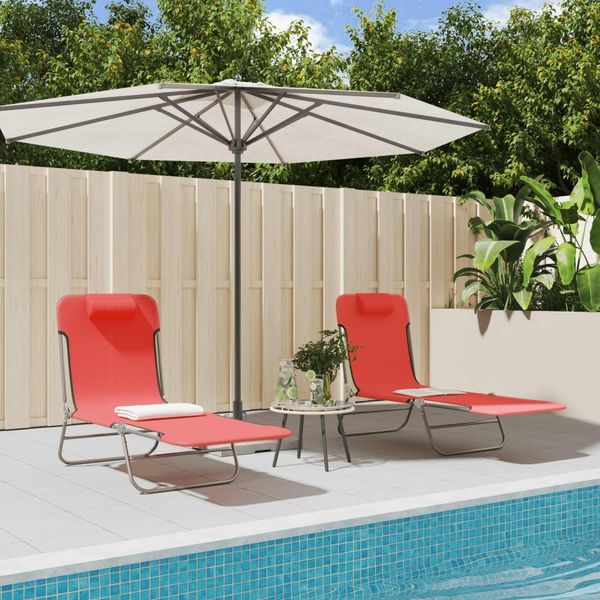 Sonnenliegen Klappbar 2 pcs, Gartenliege Rot Textilene und Stahl