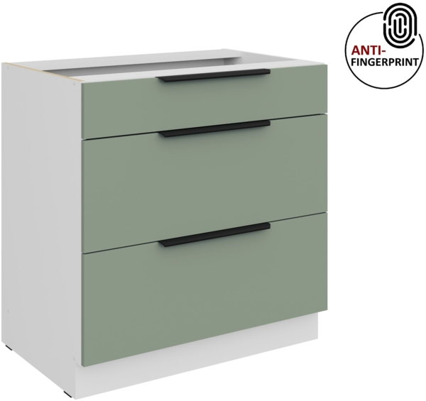 Küchen Unterschrank 80 cm Küche ARIA Aquamarin ultra matt + Weiss matt, hochwertige Fronten mit Anti Fingerprint Beschichtung, Soft-Close Küchenzeile Küchenblock