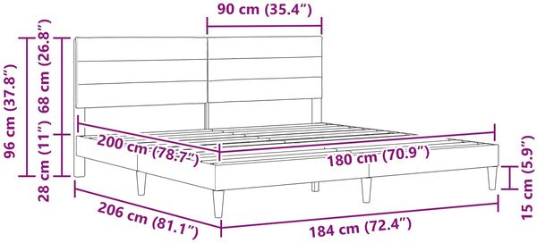 vidaXL Bettrahmen mit Kopfteil Schwarz 180 x 200 cm Stoff 42027602 Bild 9