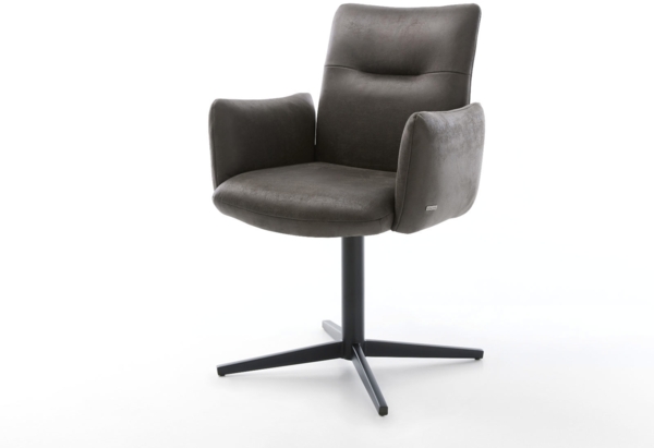 Drehstuhl Jova-Flex mit Armlehnen Mikrofaser Anthrazit Vintage Fußkreuz Schwarz 360° drehbar Taschenfederkern