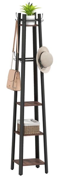 HOMCOM Garderobenständer Kleiderständer mit 4 Ablagen und 8 Haken, (Jackenständer, 1 St, Garderobe), für Kleidung, Tasche und Hut, für Flur und Schlafzimmer Braun