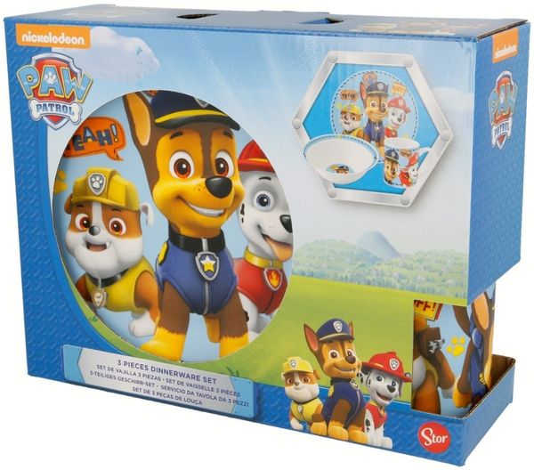 Paw Patrol Kinder Geschirr Set Keramik 3 teilig Teller Schüssel Becher in Geschenkbox