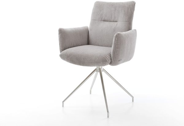 Drehstuhl Jova-Flex mit Armlehnen Cord Silbergrau Kreuzgestell konisch Edelstahl 180° drehbar Taschenfederkern