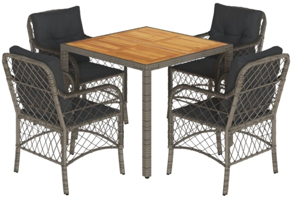 vidaXL 5-tlg. Garten-Essgruppe mit Kissen Grau Poly Rattan 3212049