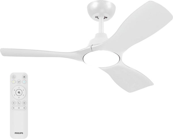 Philips LED Deckenleuchte Fixed 24W DC-Ventilator 30W, fixe Rotorblätter, ⌀ 106cm, weiß, CCT - über Fernbedienung, Dimmer, Dimmfunktion, Ein-/Ausschalter, Farbsteuerung, Fernbedienung, Infrarot inkl, Memoryfunktion, Ventilatorfunktion, dimmbar über Fer...