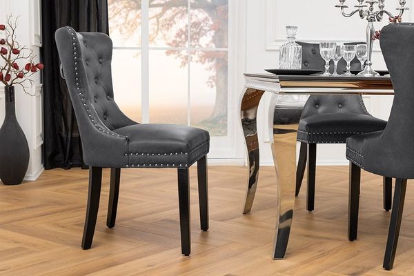 riess-ambiente Esszimmerstuhl CASTLE schwarz - Kunstleder, Holzbeine, Komfortgriff, Ziernieten (Einzelartikel, 1 St), Barock & Chesterfield-Kombination - ideal für Küche & Esszimmer