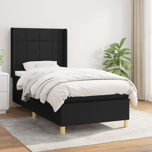 vidaXL Boxspringbett mit Matratze Schwarz 90x200 cm Stoff, Härtegrad: H2 [3131963]