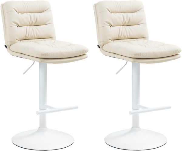 Barhocker 2er Set TURIN - Creme, Kunstleder, Weiß Barhocker mit Lehne Barstuhl Tresenhocker Tresenstuhl Kneipenhocker Kneipenstuhl