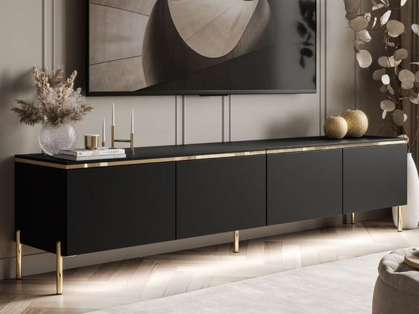 ALLHOUSE24 TV-Schrank TV-Schrank NELLY Metallbeine LED Beleuchtung Sideboard GOLD (1x TV Schrank) Breite 200 cm