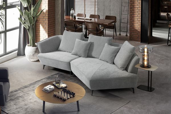 KAWOLA Sofa GARBO Designsofa Stoff grau rechts offen 92 x 158 x 280 cm