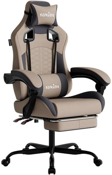 Ergonomischer Gaming-Stuhl mit Fußstütze, Kopfstütze und Lendenwirbelstütze in