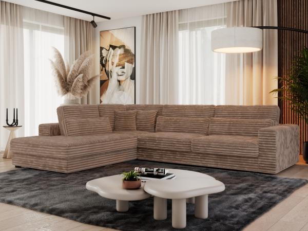 Freistehendes Ecksofa mit lose Kissen, L-form - SAVONA - links - Braun Cord