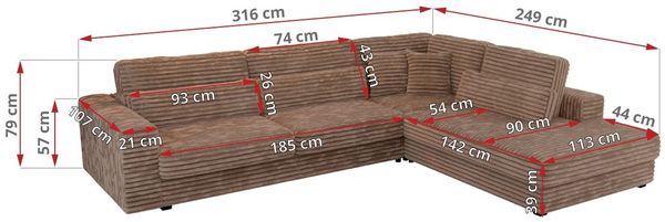 Freistehendes Ecksofa mit lose Kissen, L-form - SAVONA - links - Braun Cord Bild 7