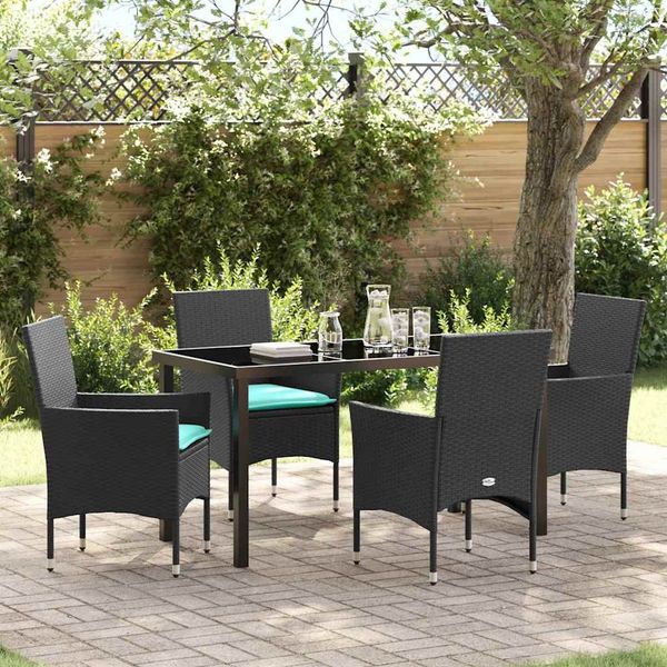 vidaXL Tisch- und Stuhlset mit Kissen 5 pcs Schwarz PE-Rattan 3379837