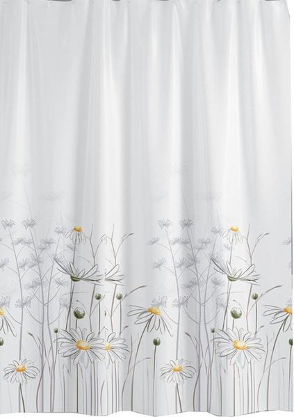 Ekershop Duschvorhang Textil Daisy Gänseblümchen Weiß und Gelb für Duschstange Breite 180 cm (inkl. Ringe), Höhe 200 cm, wasserabweisend, waschbar, bügelbar