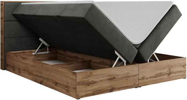 Boxspringbett mit Kopfteil und Topper, Polsterbett - ALBERO 2 - 140 x 200 cm - Dunkelgrau Velours - H4 Bild 5