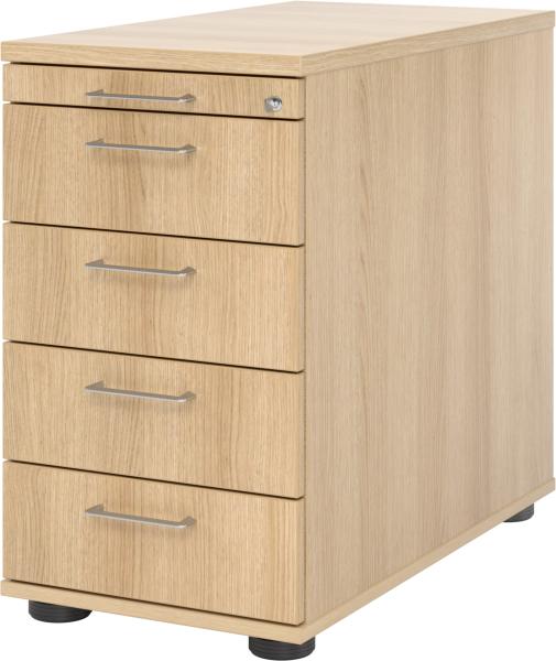 bümö Schreibtisch Schrank abschließbar, Schubladenschrank Holz in Eiche, Container mit Schubladen - Schubladen Schrank Büro, Schreibtisch Container od. Schreibtisch Kommode mit Bügelgriffe, SC50-E-E-BS