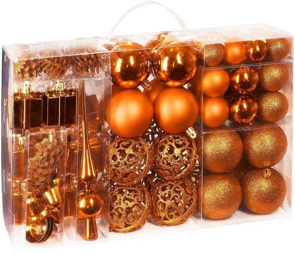 BRUBAKER Weihnachtsbaumkugel 101-teiliges Weihnachtskugel-Set mit Baumspitze, Christbaumschmuck aus Kunststoff, Weihnachtsdekoration edel und robust