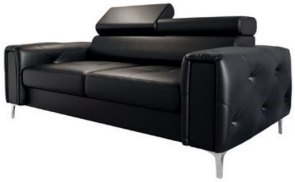 Casa Padrino Luxus Leder Sofa Schwarz / Silber 185 x 97 x H. 78-99 cm - Naturleder Wohnzimmer Sofa mit verstellbaren Kopfstützen - Wohnzimmer Möbel - Leder Möbel - Luxus Möbel