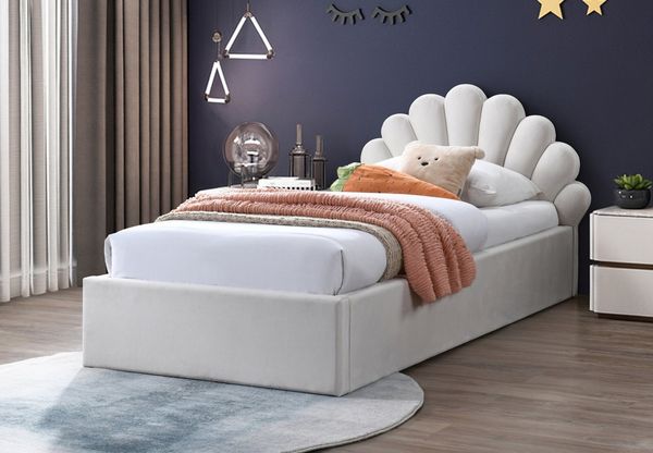 Kids Collective Kinderbett Polsterbett 90x200 cm Kinder Bett Jugendbett mit Samtbezug, Mit Samtbezug Lattenrost & Metallrahmen Beige