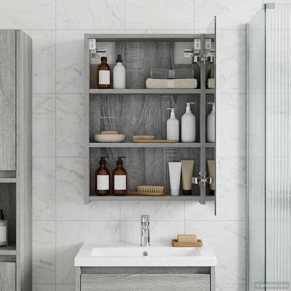 vidaXL Badezimmerspiegelschrank Graues Sonoma 40 x 10,5 x 60,5 cm 889028