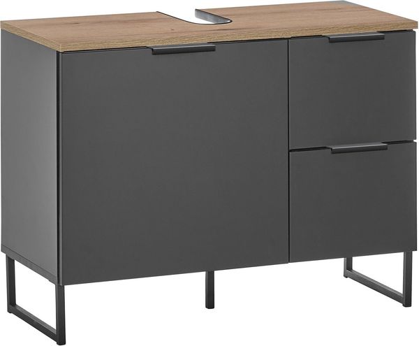 DENVER Badezimmer Waschbeckenunterschrank in Schwarz/Evoke Eiche Optik FSC-zertifiziert - Bad Unterschrank Badezimmerschrank mit viel Stauraum - 80 x 60 x 35 cm (B/H/T)