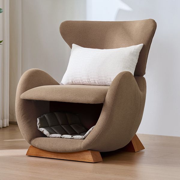 Flieks Designer-Loungesessel mit integrierter Haustierhöhle, 2-in-1 Einzelsofa, kratzfester Stoff, Haustierfreundliche, 66 x 69 x 76 cm, Braun