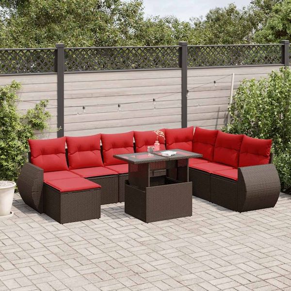 vidaXL 9-teiliges Gartensofa-Set mit Kissen, braun, Polyrattan 3268734