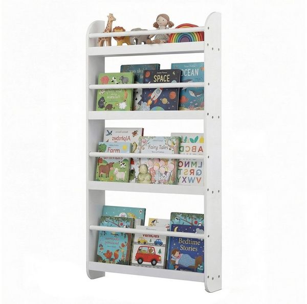 KOMFOTTEU Bücherregal Kinderbücherregal Kinderregal Wandregal, mit 4 Fächern, 56 x 12 x 107 cm