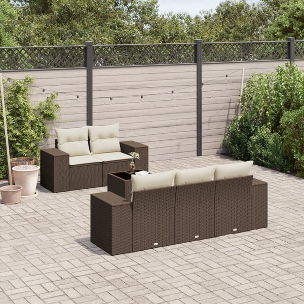 vidaXL 6-tlg. Garten-Sofagarnitur mit Kissen Braun Poly Rattan 3222302