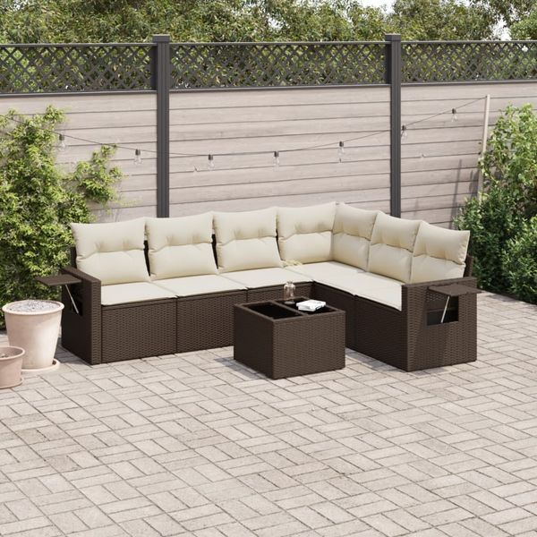 vidaXL 7-tlg. Garten-Sofagarnitur mit Kissen Braun Poly Rattan 3220222