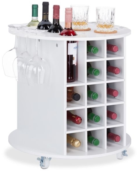 Weißes Weinregal auf Rollen