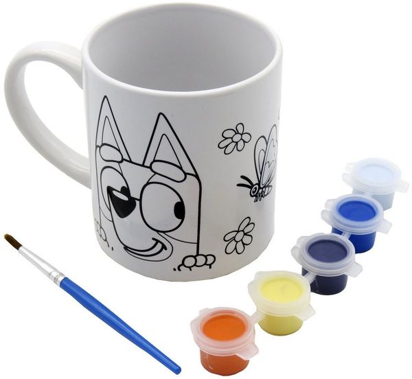 Bluey Tasse Tasse zum Bemalen Set mit 5 Farben und Pinsel Malset Kinder