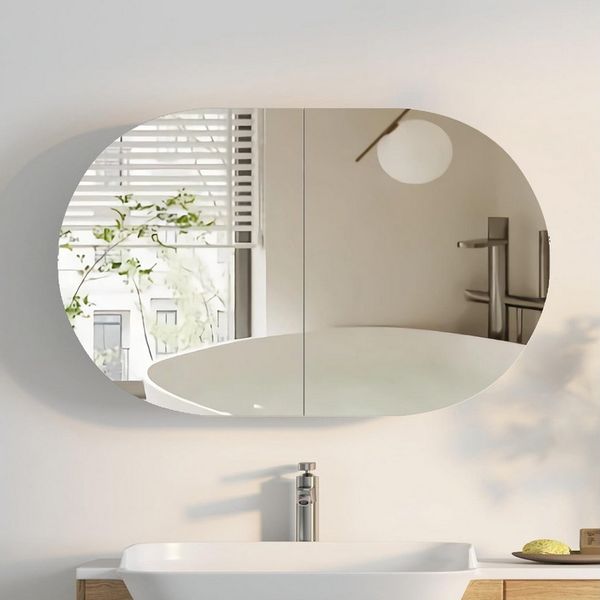radelldar Spiegelschrank Bad mit Spiegel, 5 Fächer, hängend, 96 x 12 x 60 cm (1-St) Badschrank modern mit 3 festen Einlegeböden für Badezimmer