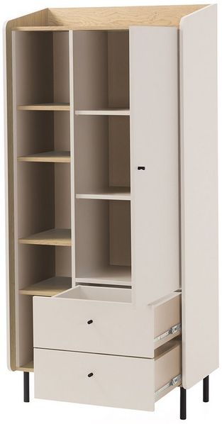 Lomadox Highboard ALAMO-133, sandbeige mit Eiche Nb, 1 Tür, 2 Schubladen, 5 offene Fächer