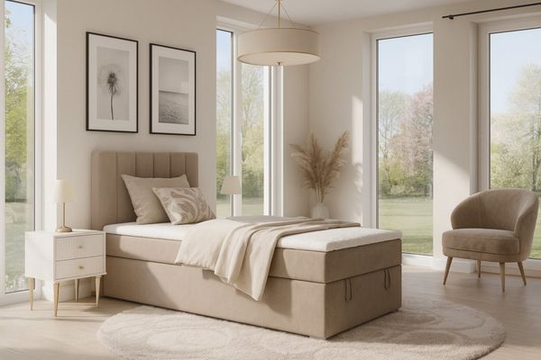 Deine Möbel 24 Boxspringbett DAVID MINI Boxbett Polsterbett Kompletbett Velours Samt (Jugendbett Jugendzimmer Schlafzimmer Bett, 3-St, 100x200 120x200 Creme Beige Hellgrau Grau Anthrazit Schwarz), Bonellfederkern- H3 oder Taschenfederkern-Matratze 7 Zo...
