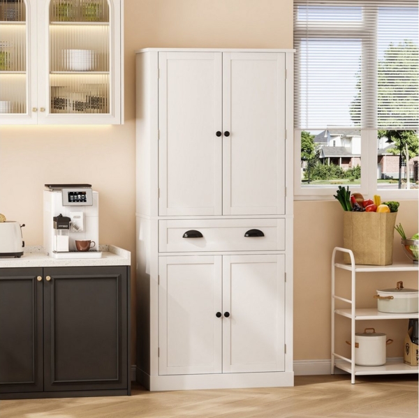 HAUSS SPOLE Hochschrank 182cm Highboard Küchenschrank Beistellschrank mit verstellbare Regale (182 cm Hochschrank mit 4 Türen & 1 Schublade – Vielseitiger Stauraum mit verstellbaren Ablagen – Ideal für Küche, Esszimmer & Wohnzimmer)