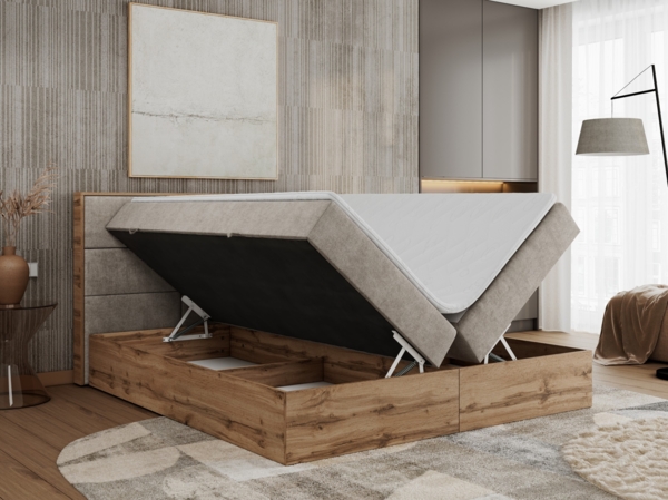 Boxspringbett mit Kopfteil und Topper, Polsterbett - ALBERO 2 - 200 x 200 cm - Beige Stoff - H3 Bild 3