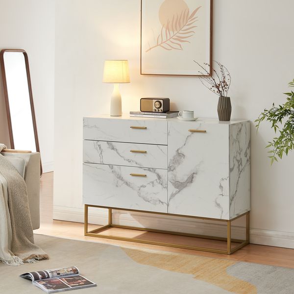 Sideboard Lavangen 75x100x35 cm Marmoroptik, weiß [en. casa]