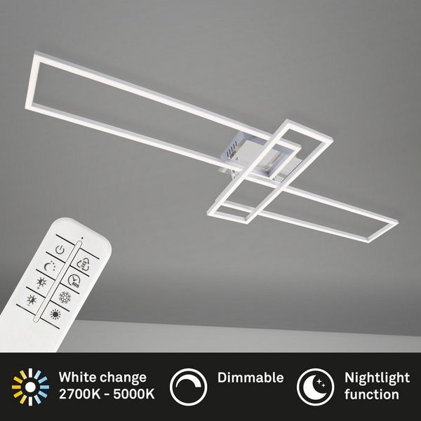 BRILONER - LED Deckenlampe mit Fernbedienung, dimmbar, einstellbar von warmweiß bis neutralweiß, LED Lampe, Deckenleuchte, Wohnzimmerlampe, Schlafzimmerlampe, Küchenlampe, 110 x 35 x 10 cm, Chrom-Alu