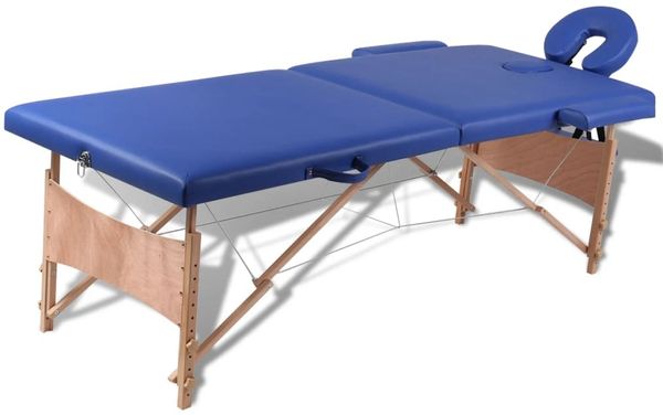 vidaXL Massageliege Klappbar 2-Zonen mit Holzgestell Blau 110075