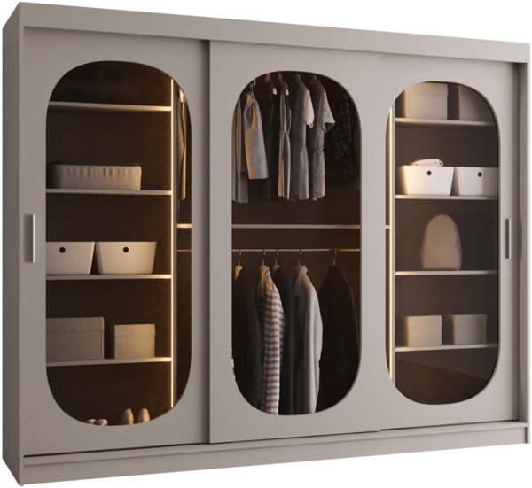 Kleiderschrank Bimaza 250 mit Schubladen und LED Beleuchtung (Farbe: Cashmere)