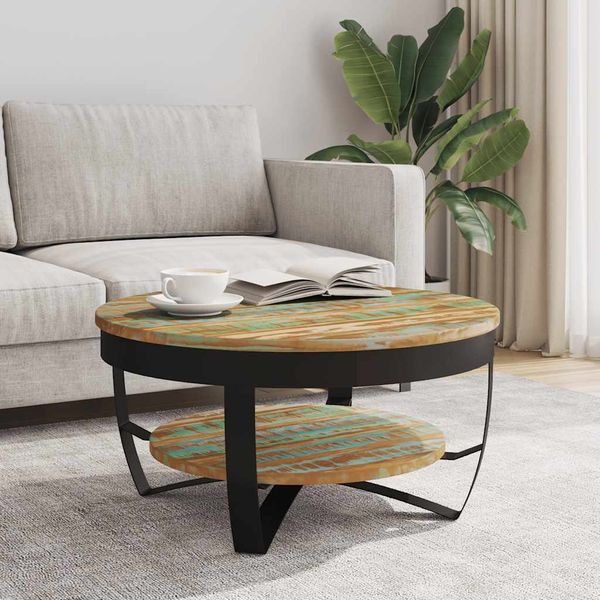 Couchtisch, Sofatisch mit Ablage Altholz Massiv 65x32 cm