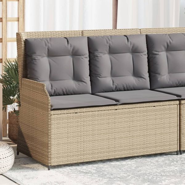vidaXL Gartenbank Verstellbar mit Kissen Beige Poly Rattan 368949