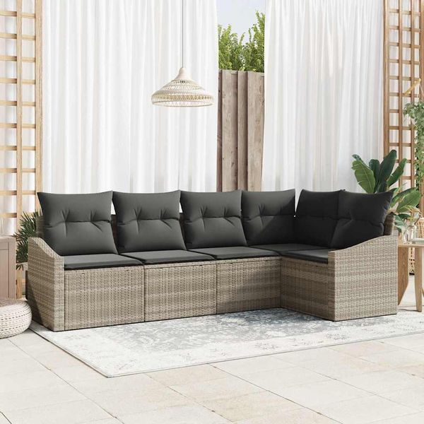 vidaXL Gartensofa-set mit Kissen 5 pcs Hellgrau Poly-Rattan 3355391