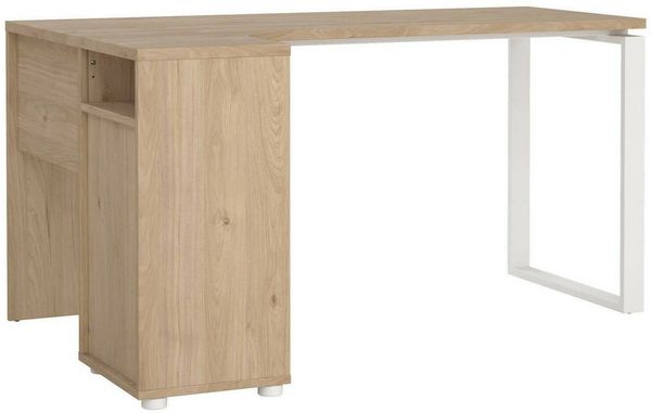 Dmora Schreibtisch Medard, Mehrzweckschreibtisch, Bürotisch für PC, Eckschreibtisch, 150x100 h76 cm, Eiche und Weiß