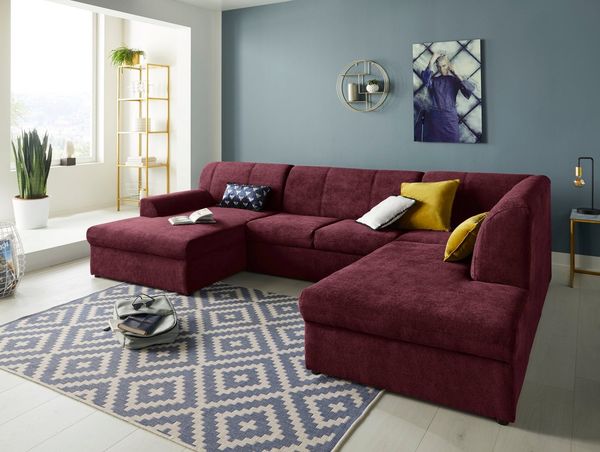 DOMO collection Wohnlandschaft Topper, elegant und zeitlos, komfortabel, U-Form, wahlweise mit Bettfunktion